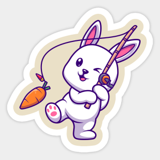 Cute Rabbit Fishing Carrot Cartoon Sticker